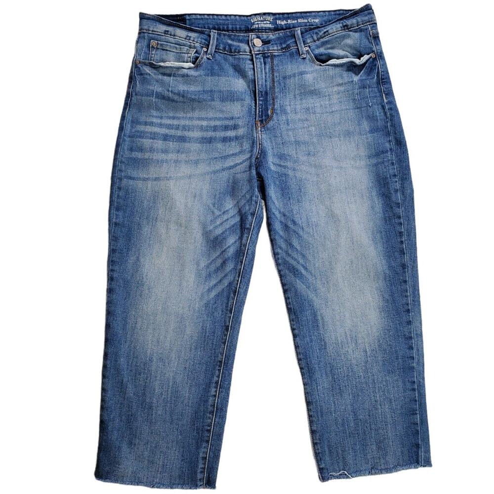 Levis Womens High Rise Slim Crop Jeans Plus Size 18 Raw Distressed Hem Stretch